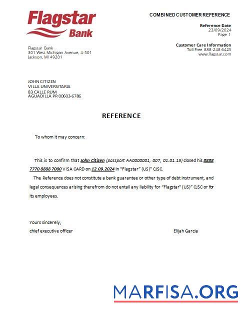 Downloadable USA Flagstar bank closure ref scr example